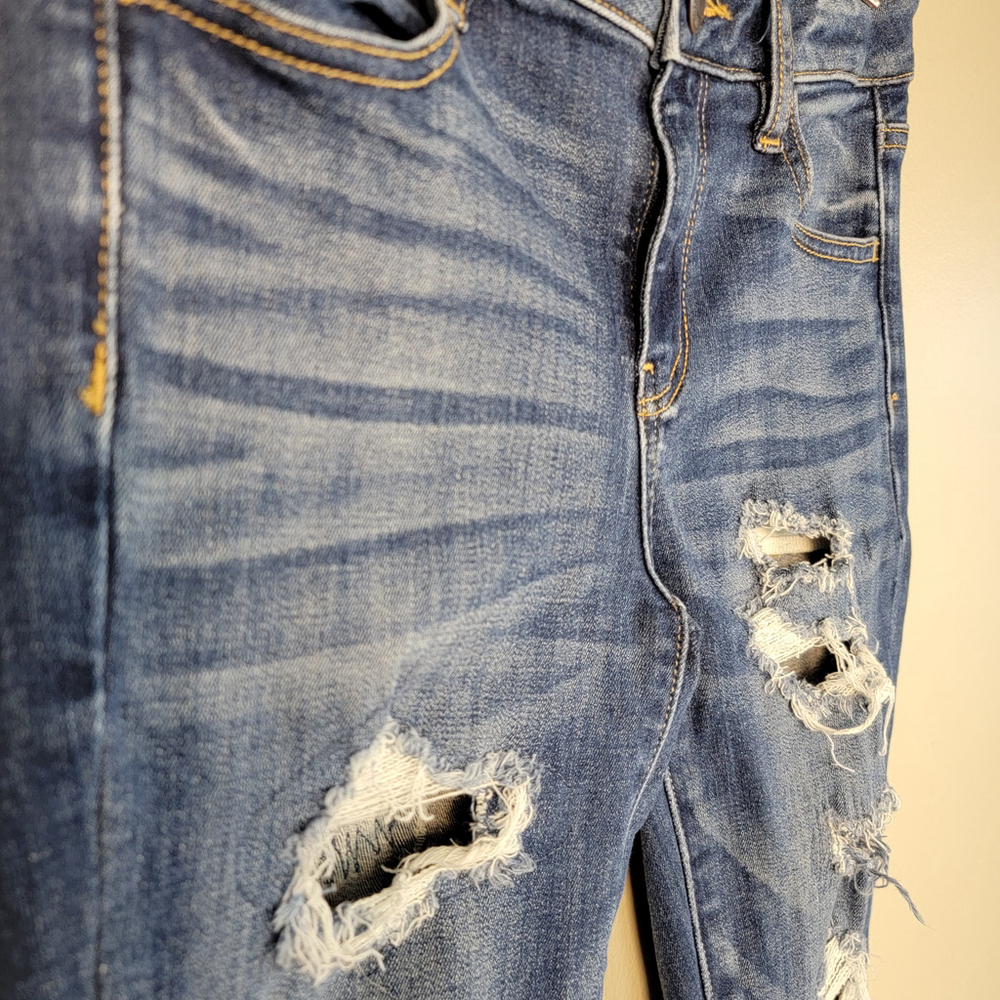 American Eagle Jeans Jeggings Skinny Distressed Mid Rise Medium Blue Wash AE 4 - Picture 4 of 12